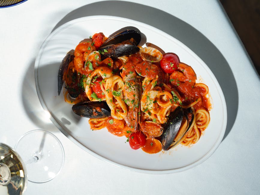 Linguini med blåskjell og kirsebærtomatsaus