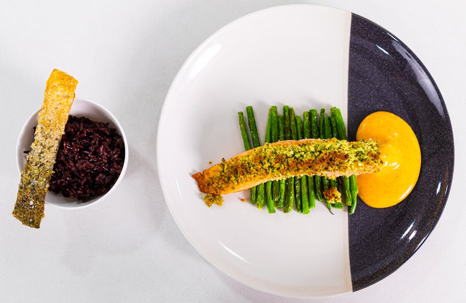 Ørret med urteskorpe, shiitake-ris og shiso-olje