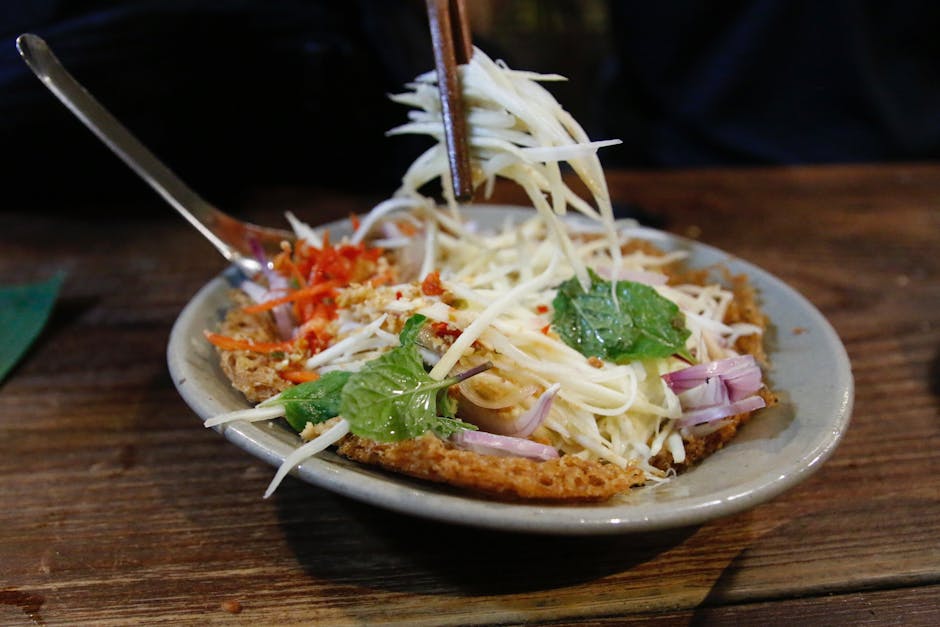 Sprø steinrekelumpia med grønn papayasalat