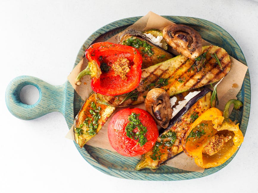 Grillede grønnsaker med urter og buljong