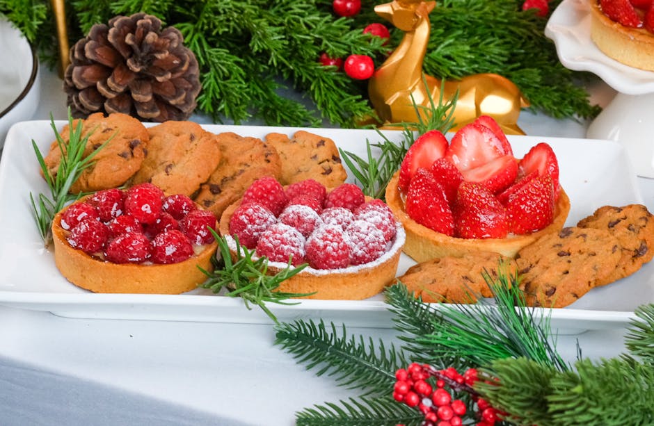 Toffee-, sjokolade- og appelsinkjeks med bringebær