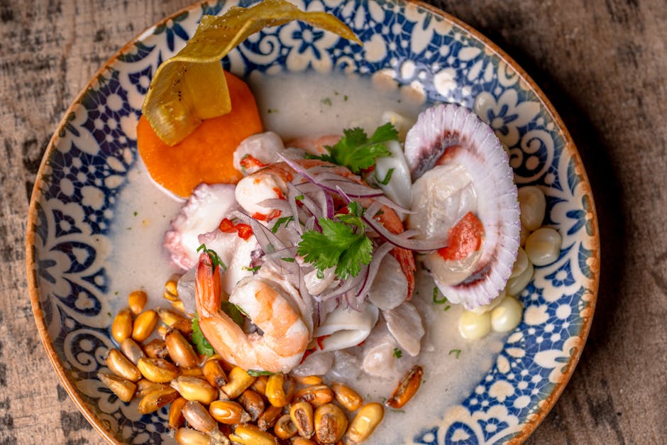 Frisk ceviche med hvit fisk og sjøkreps