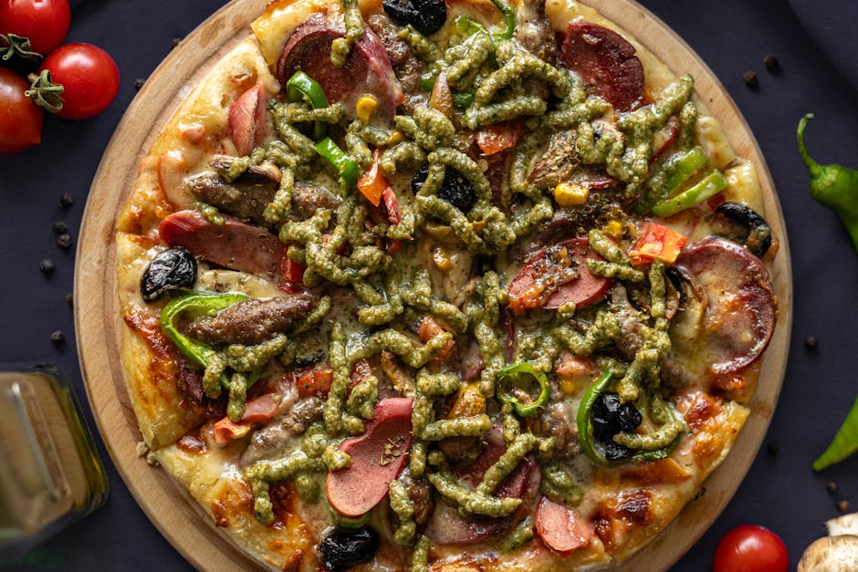 Grillet vegetarpizza med brokkolipesto