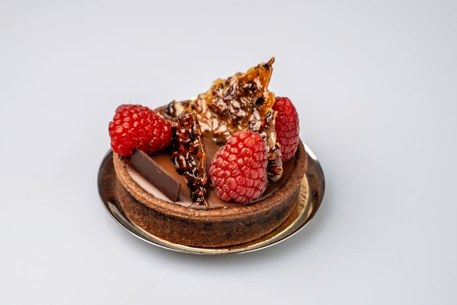 Sjokoladeterte med bringebær og ganache