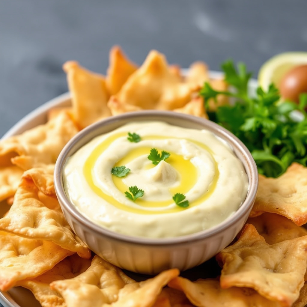 Phyllo-chips med sitronkrem-dip