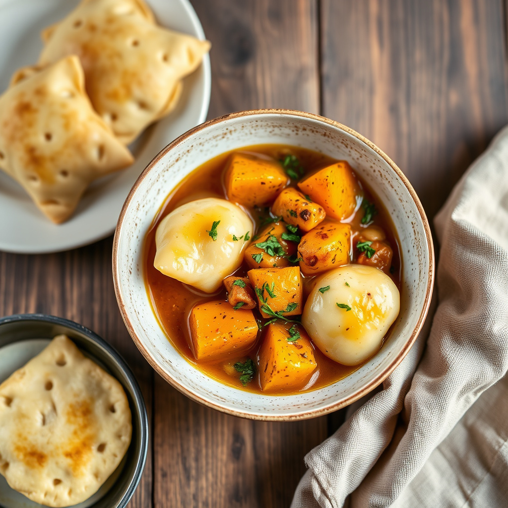 Pierogi- og squashgryte med kalkunpølse