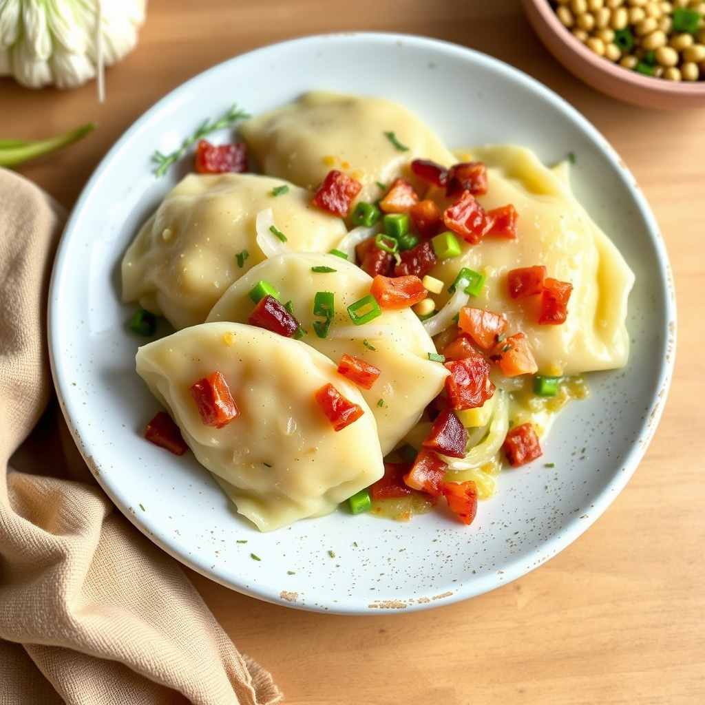 Pierogies med kål, bacon og løk