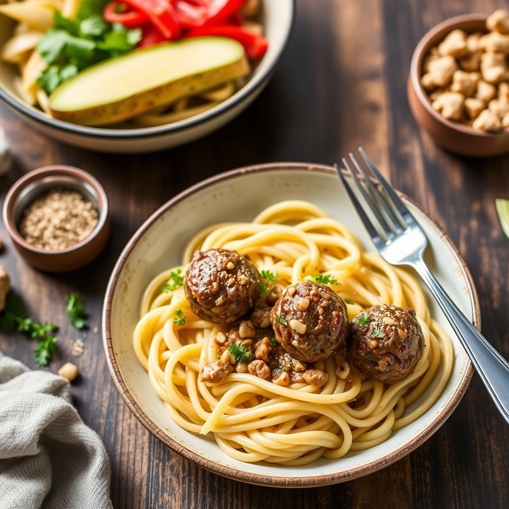 Pinjekjøttboller av lam med pasta