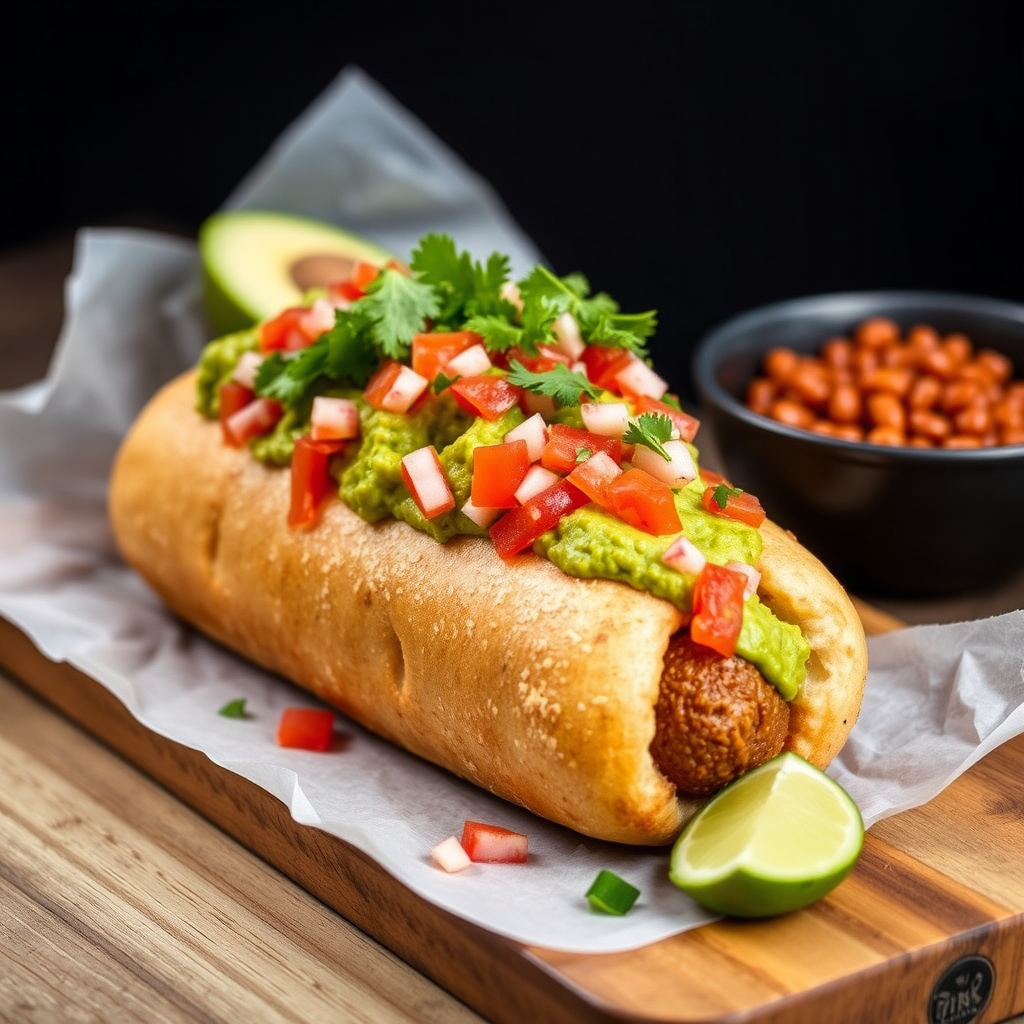 Pølse i brød med guacamole