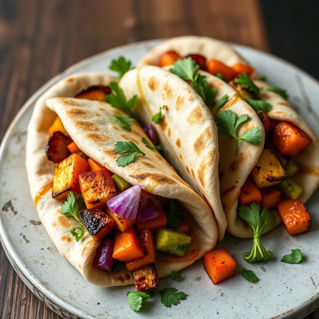 Pita med grillede grønnsaker og fetaost