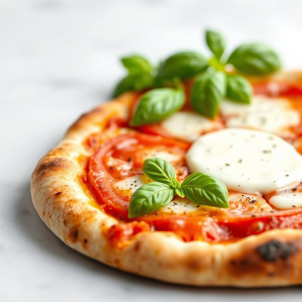 Pizza med tomat, mozzarella og basilikum
