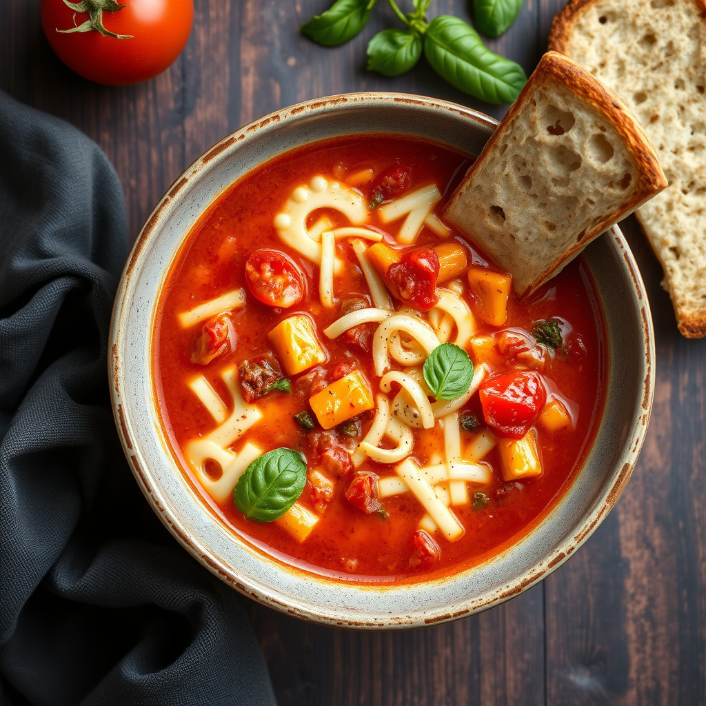 Kremet pizza-suppe med pepperoni