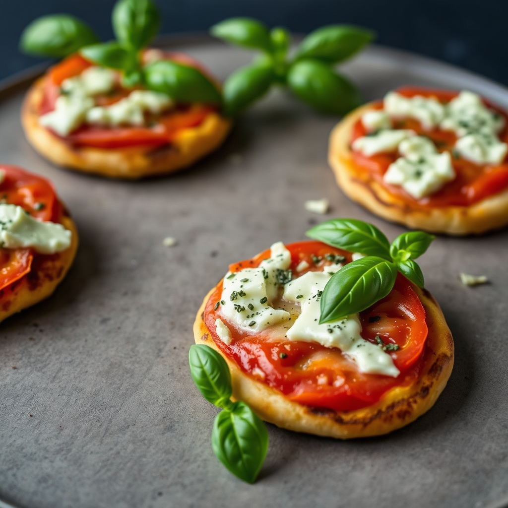 Pizzette med Gorgonzola, Tomat og Basilikum