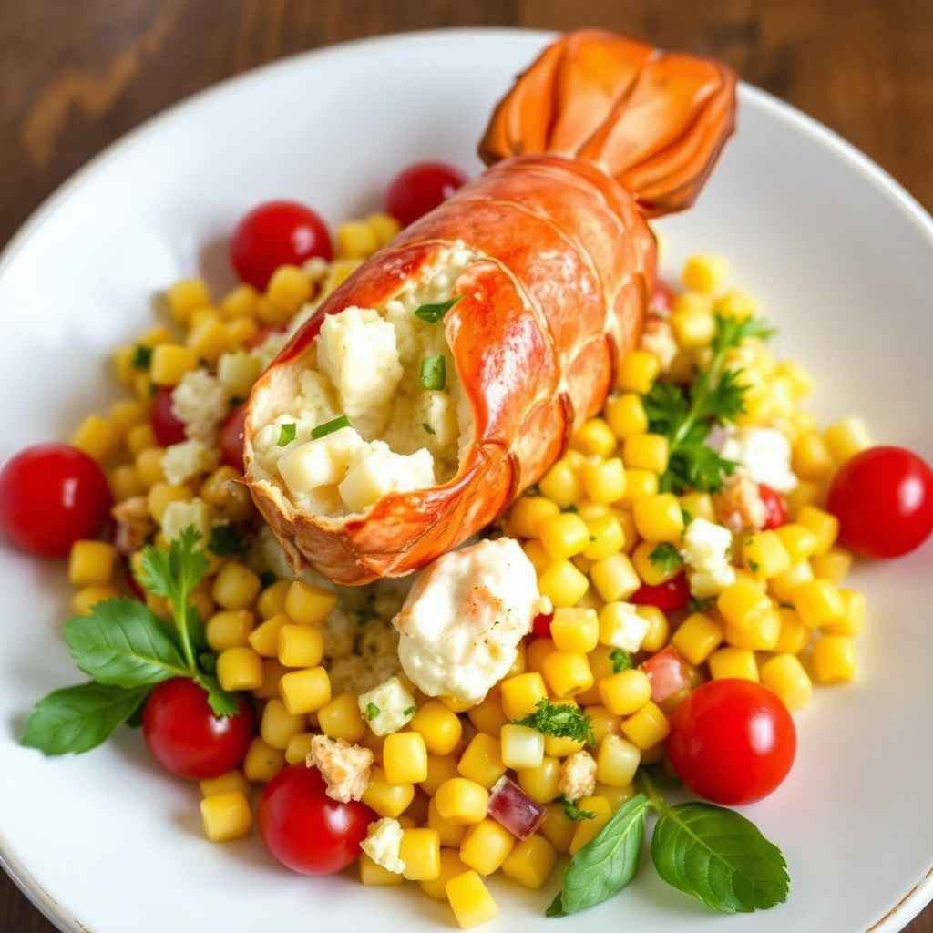 Poached Lobster over Corn and Cherry Tomato Salad