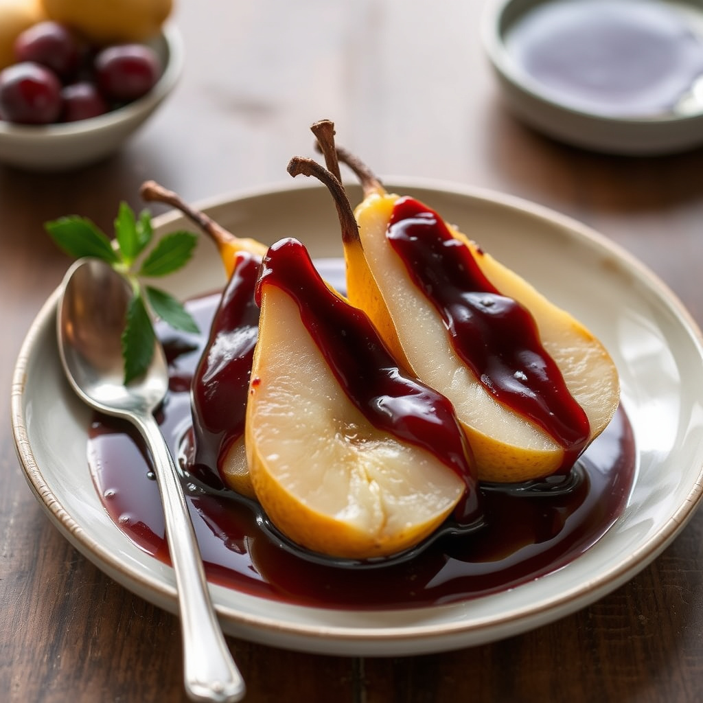 Poached Pears with Chocolate-Pear Sauce