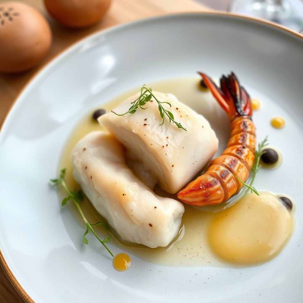 Poached turbot, langoustine, trøffel og pepperrot