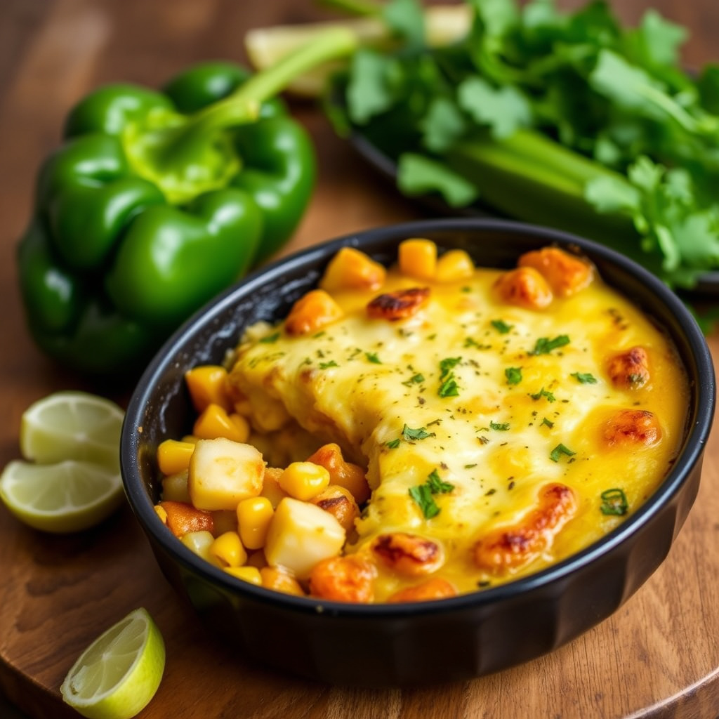 Poblano, potet- og maisgrateng
