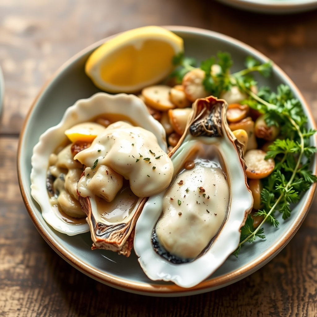 Pocherte østers og artisjokker med champagnesaus