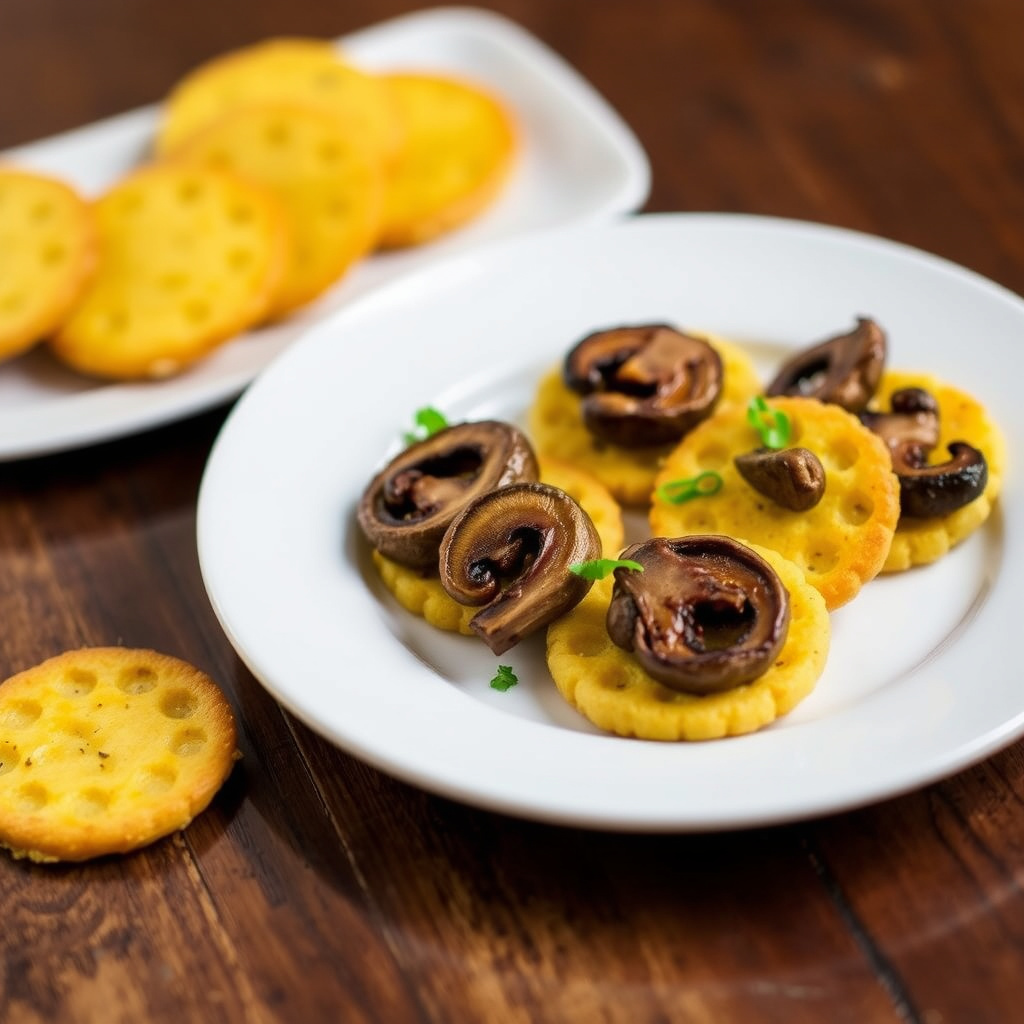 Polentakjeks med ovnsbakte ville sopp