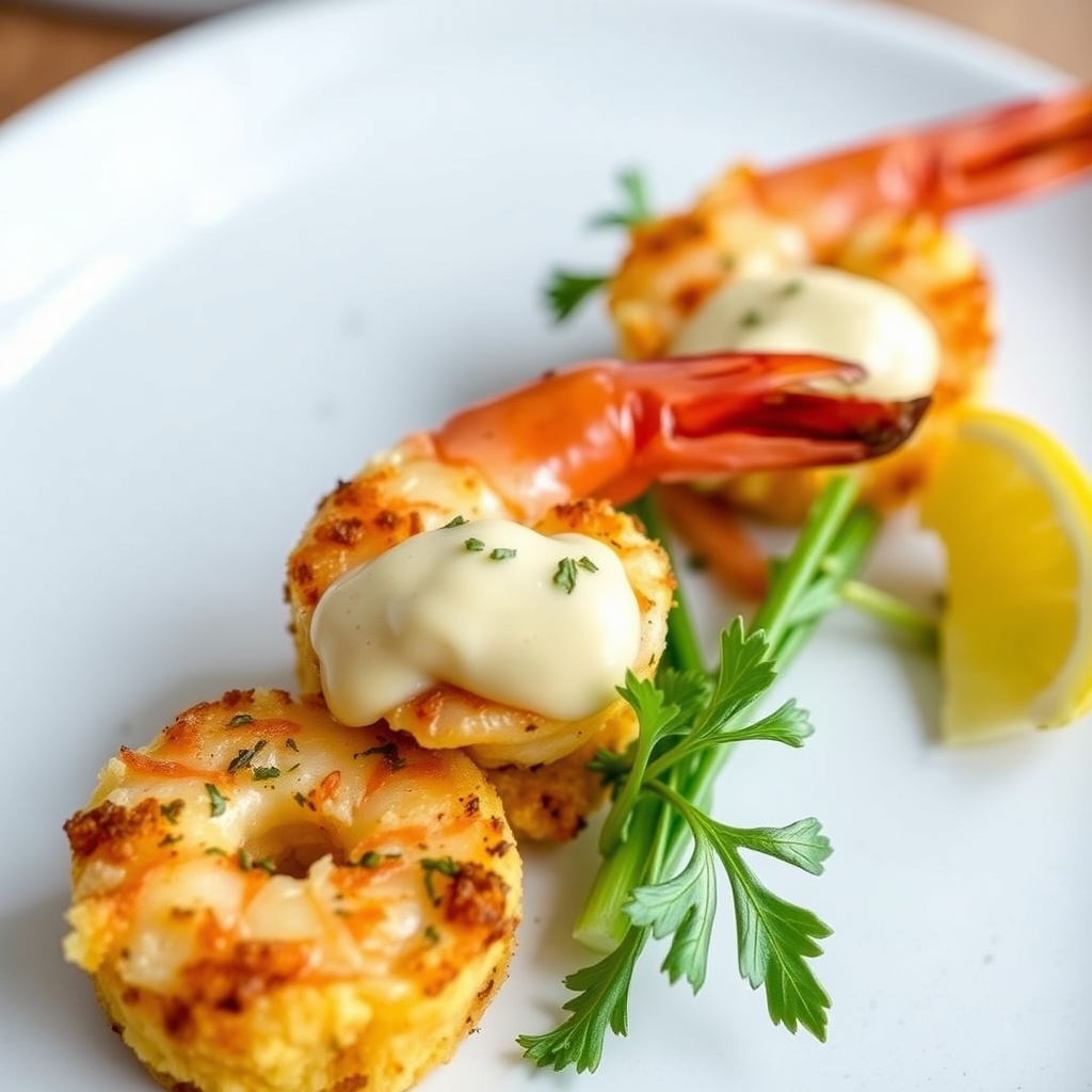 Polentapanerte reker med sennep- og urte-majones