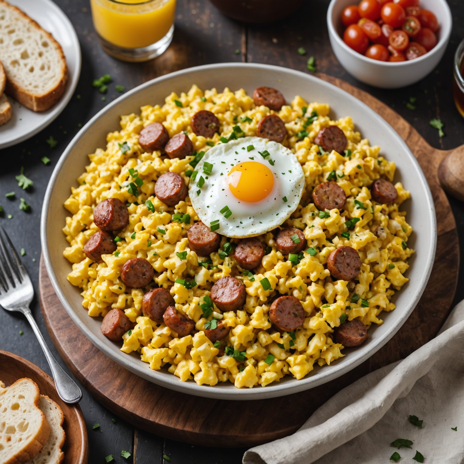 Pølse, egg og ostescramble