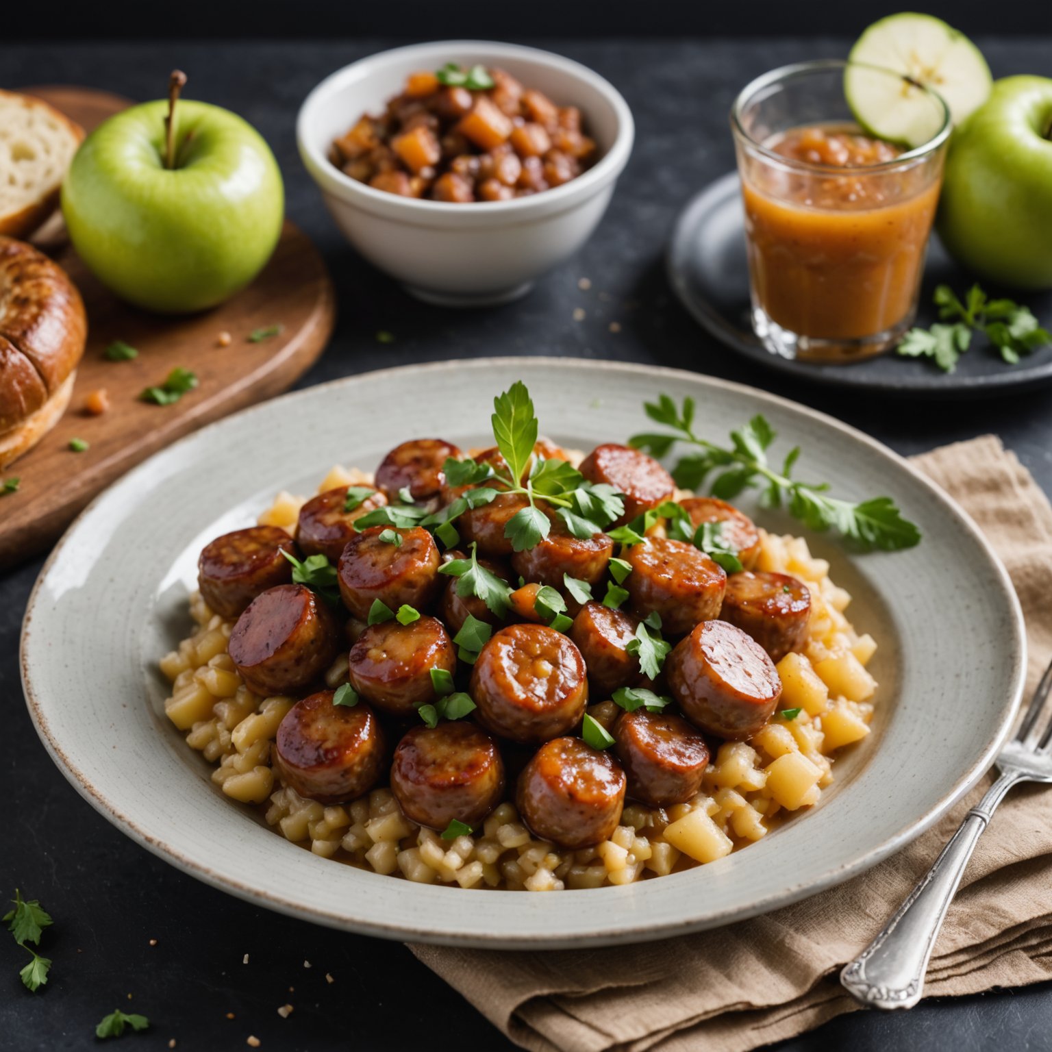 Pølse med eplesaus forrett