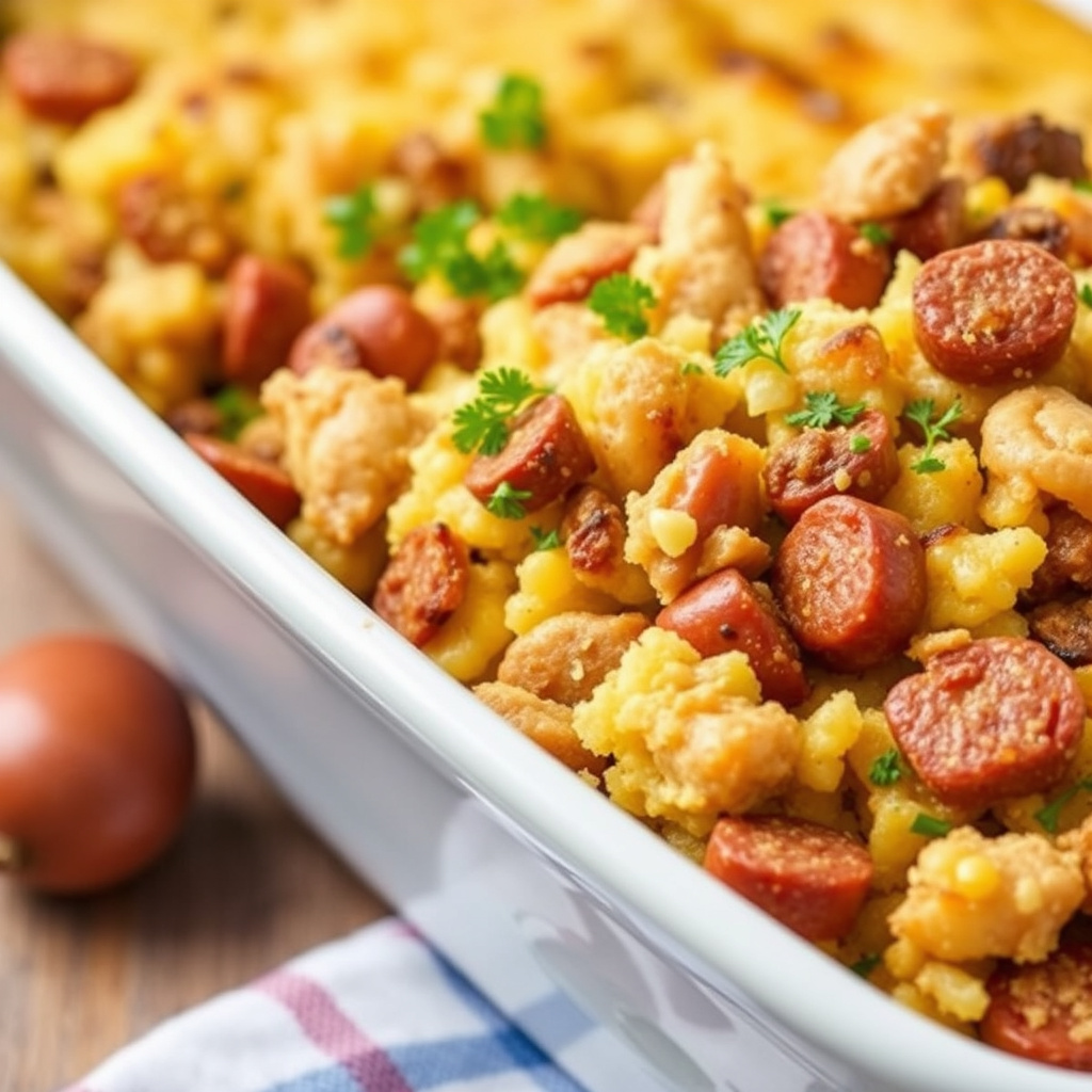 Pølse og maisbrødsfyll