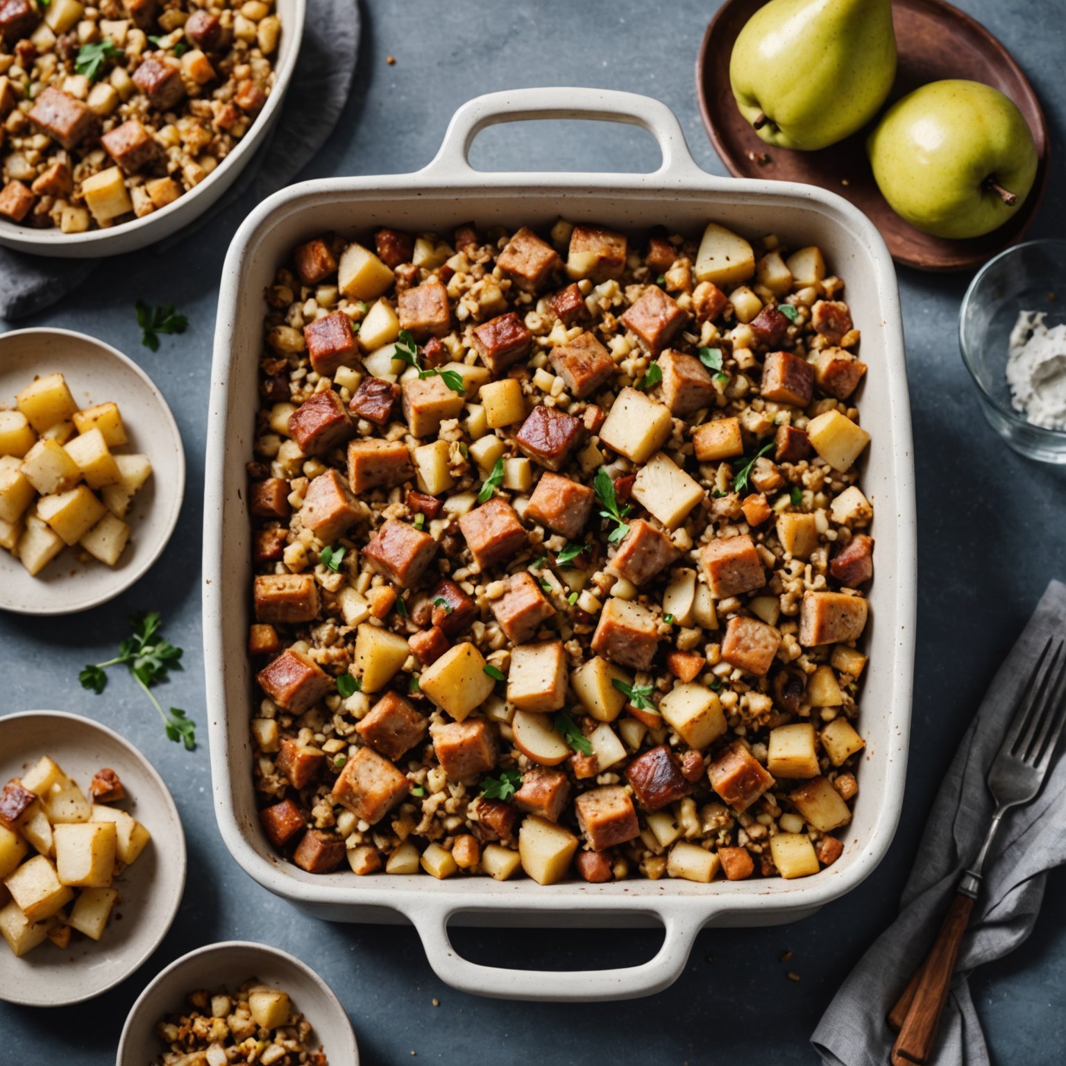 Fyll med pølse, pære og pastinakk