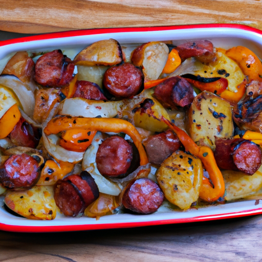 Pølse, paprika, løk og potetgrateng