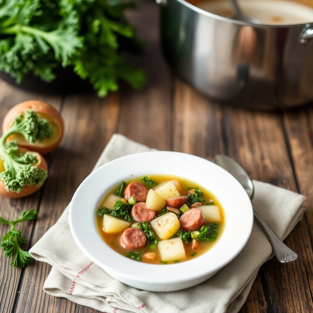 Pølse-, potet- og grønnkålsuppe
