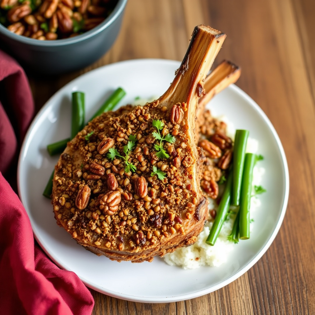 Porkekoteletter med pekannøtt-kruste