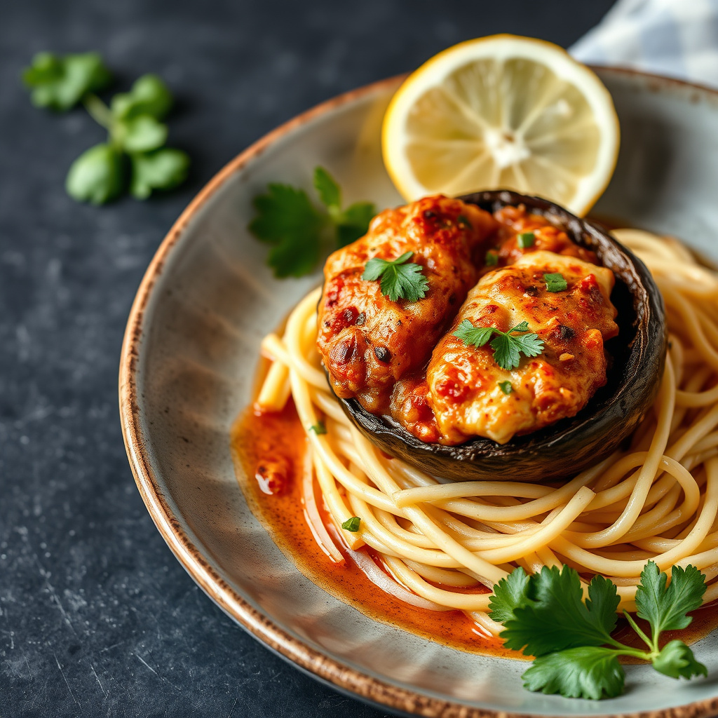 Portobello fylt med kylling