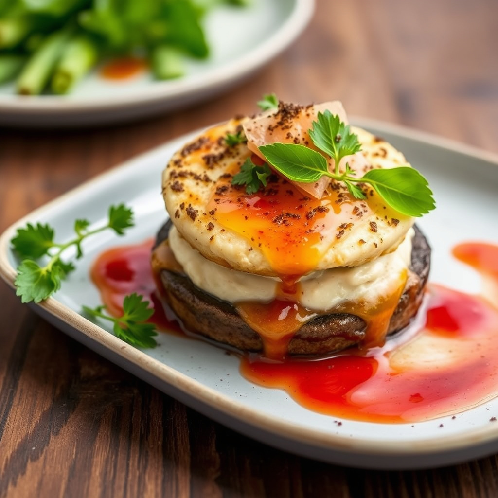 Portobello Napoleon med ris og bønner