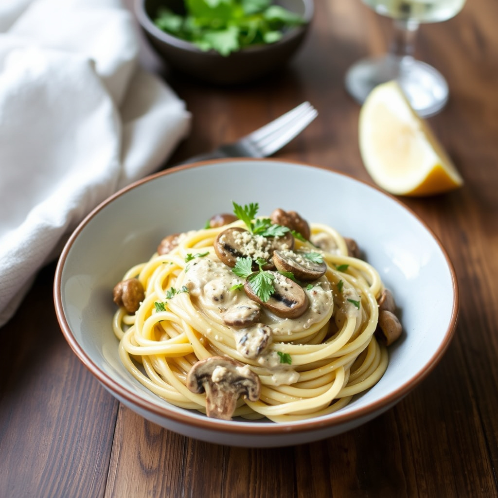 Portobellokremsaus med fullkornlinguine