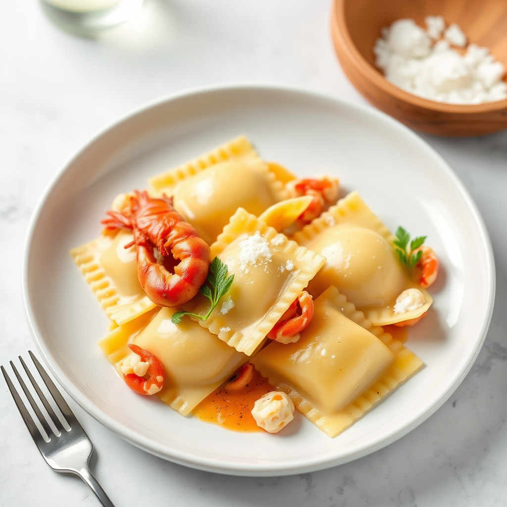 Potet-ravioli med kreps