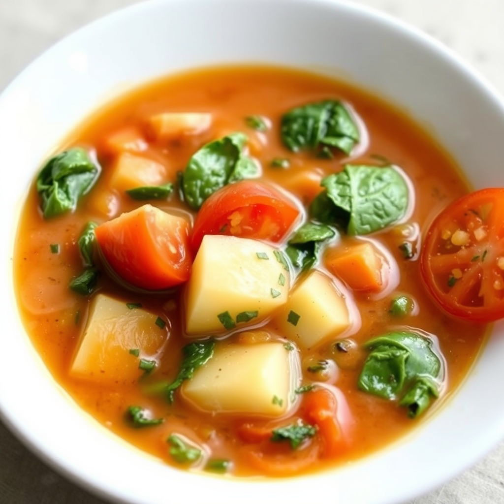 Potet-, spinat- og tomatsuppe