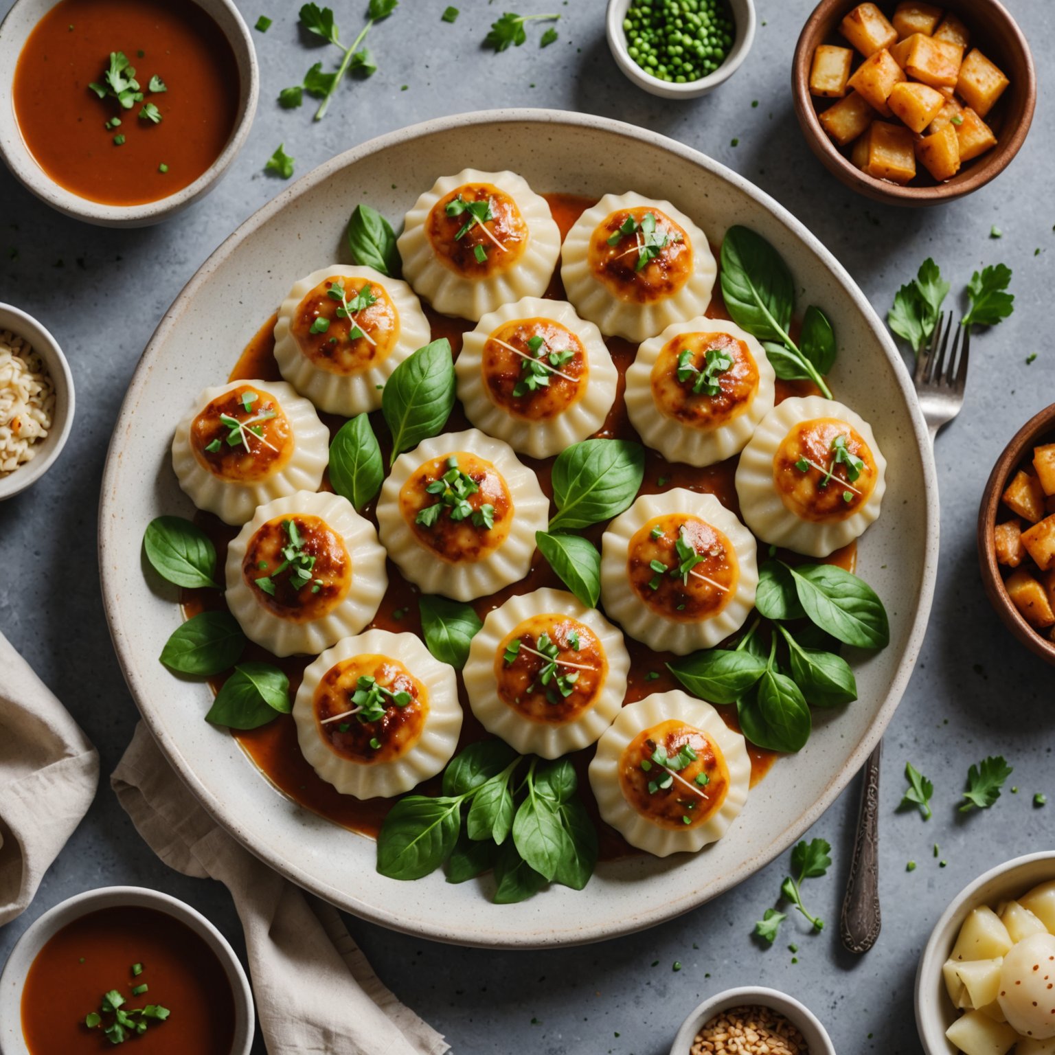 Kål- og pierogiesfat med tomat