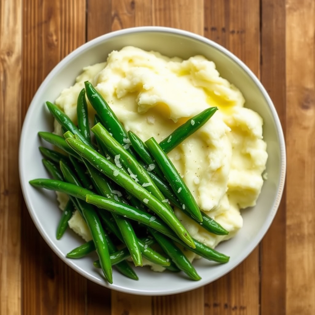 Potetmos og dampede grønne bønner