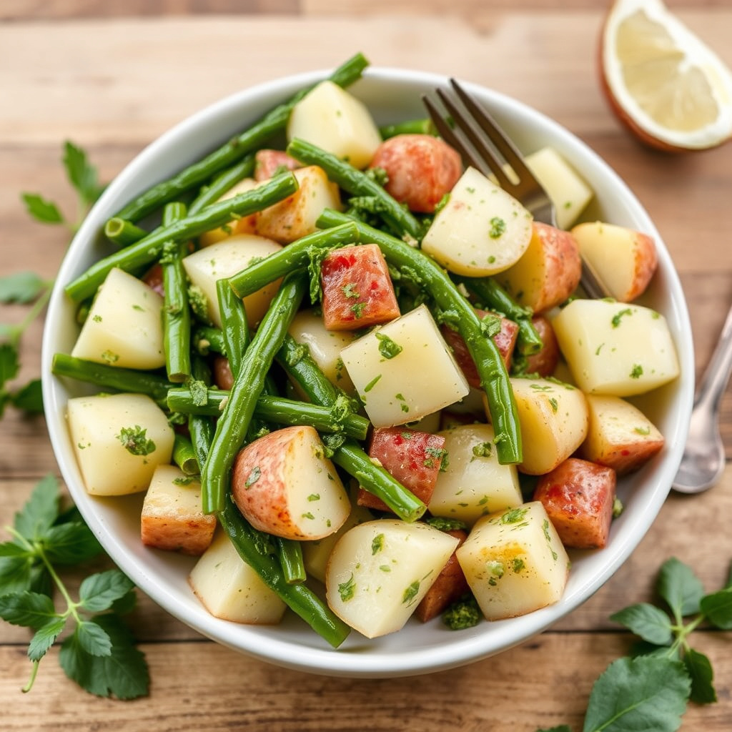 Potetsalat med grønne bønner og pesto