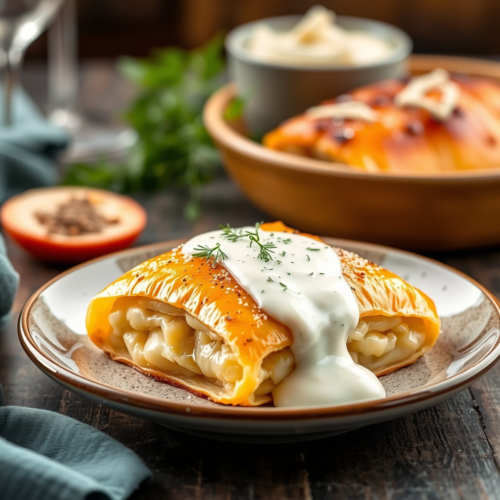 Potetstrudel med dillsaus