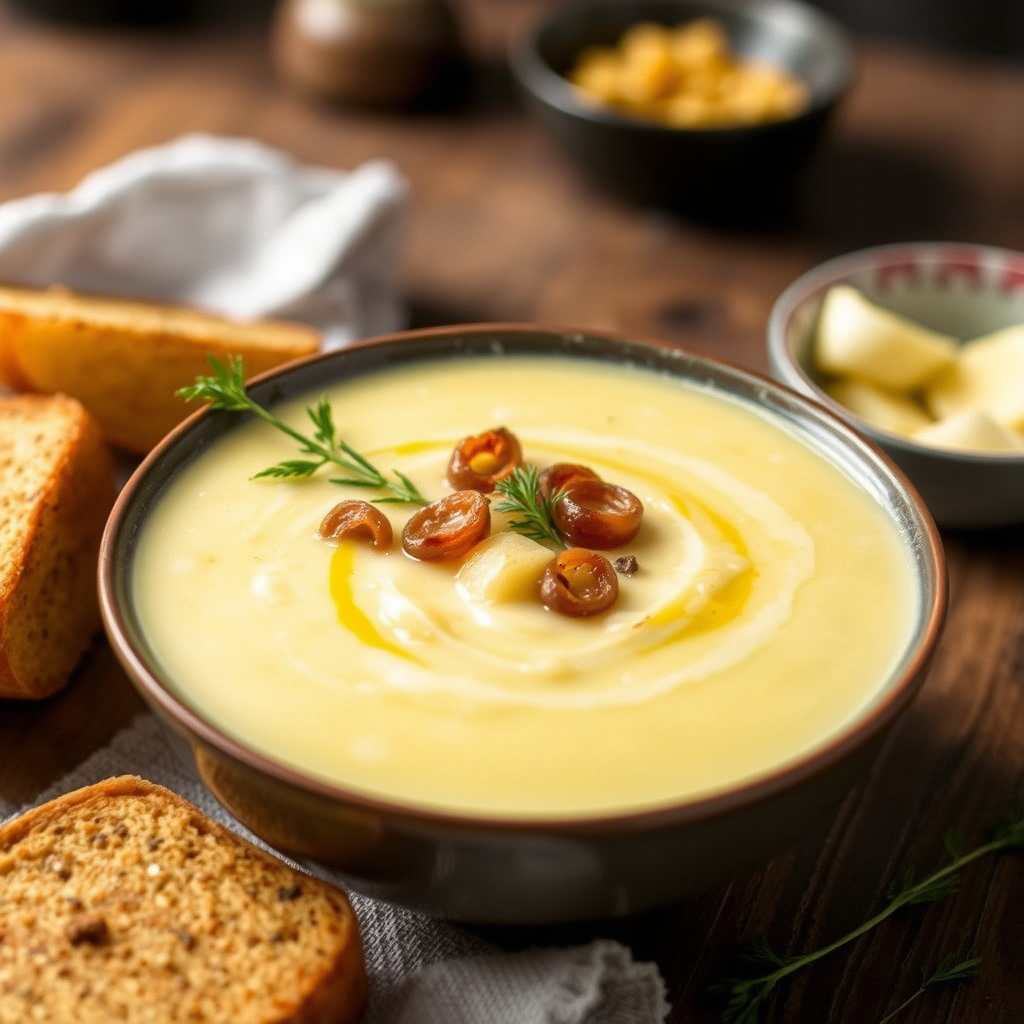 Potetsuppe med karamelliserte sjalottløk
