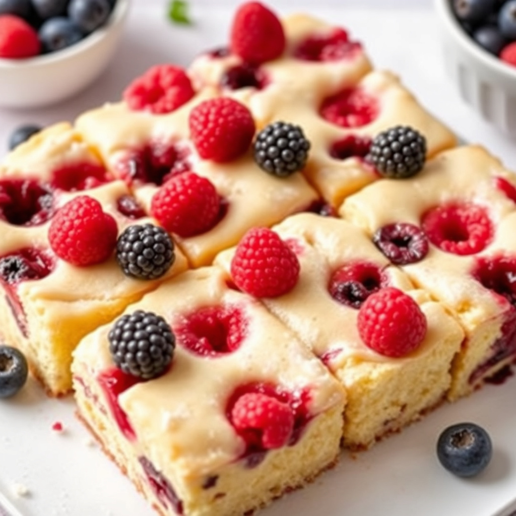 Poundkakestykker med bær