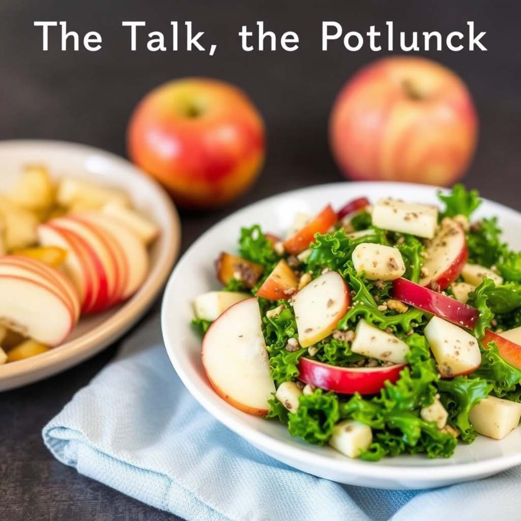 Praten om potluck-salaten med grønnkål og epler