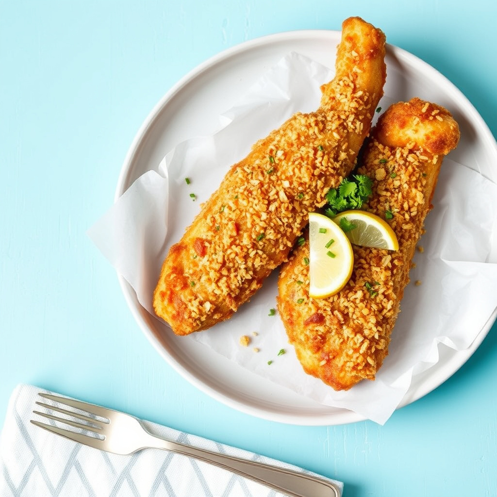 Pretzel-belagt stekt fisk