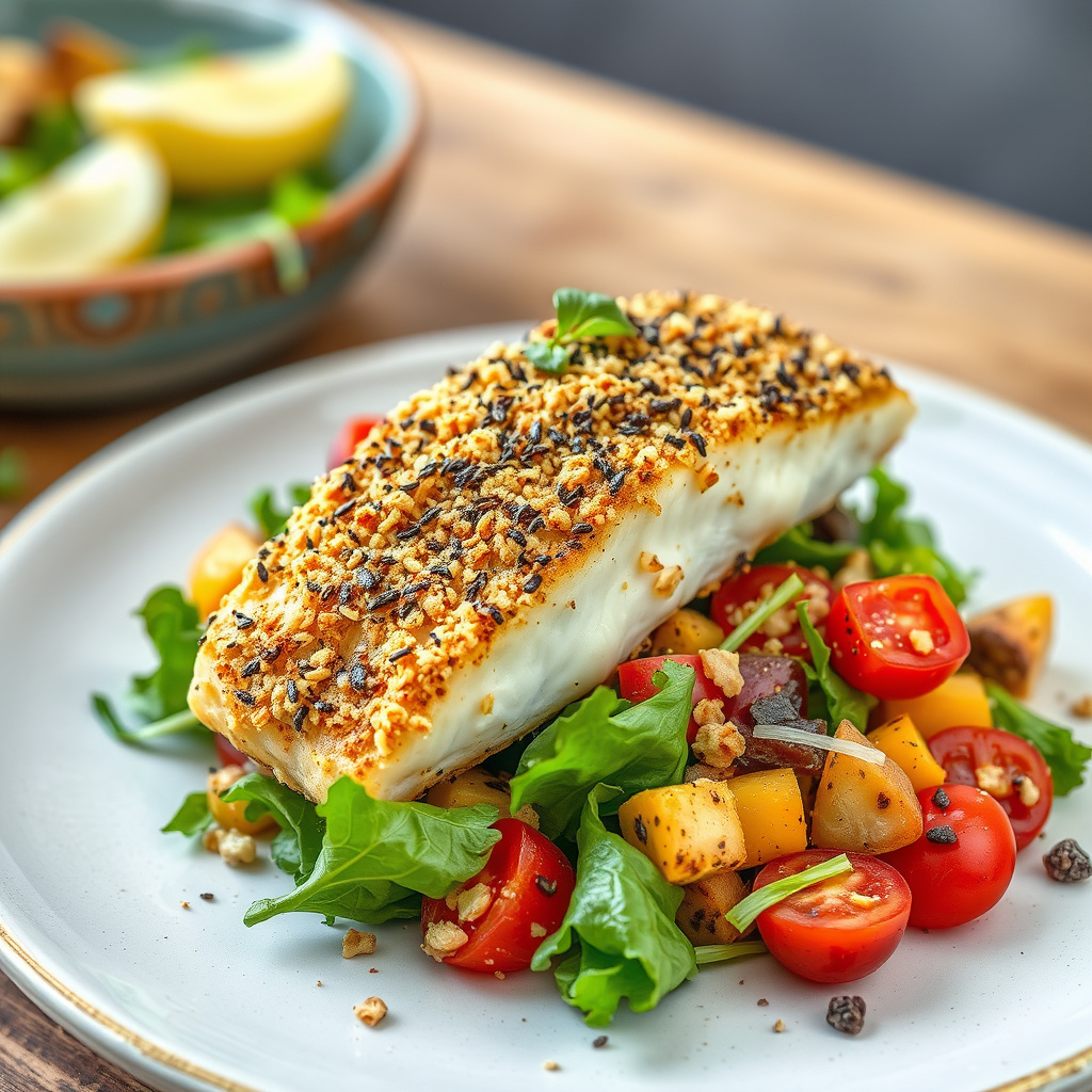 Pringle-innbakt sjøbass på daggammelt Wonder Bread med toskansk salat