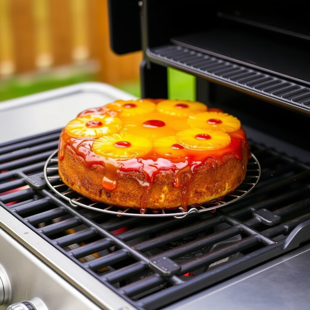 Prisvinnende ananas-kake med snudd opp ned på grillen