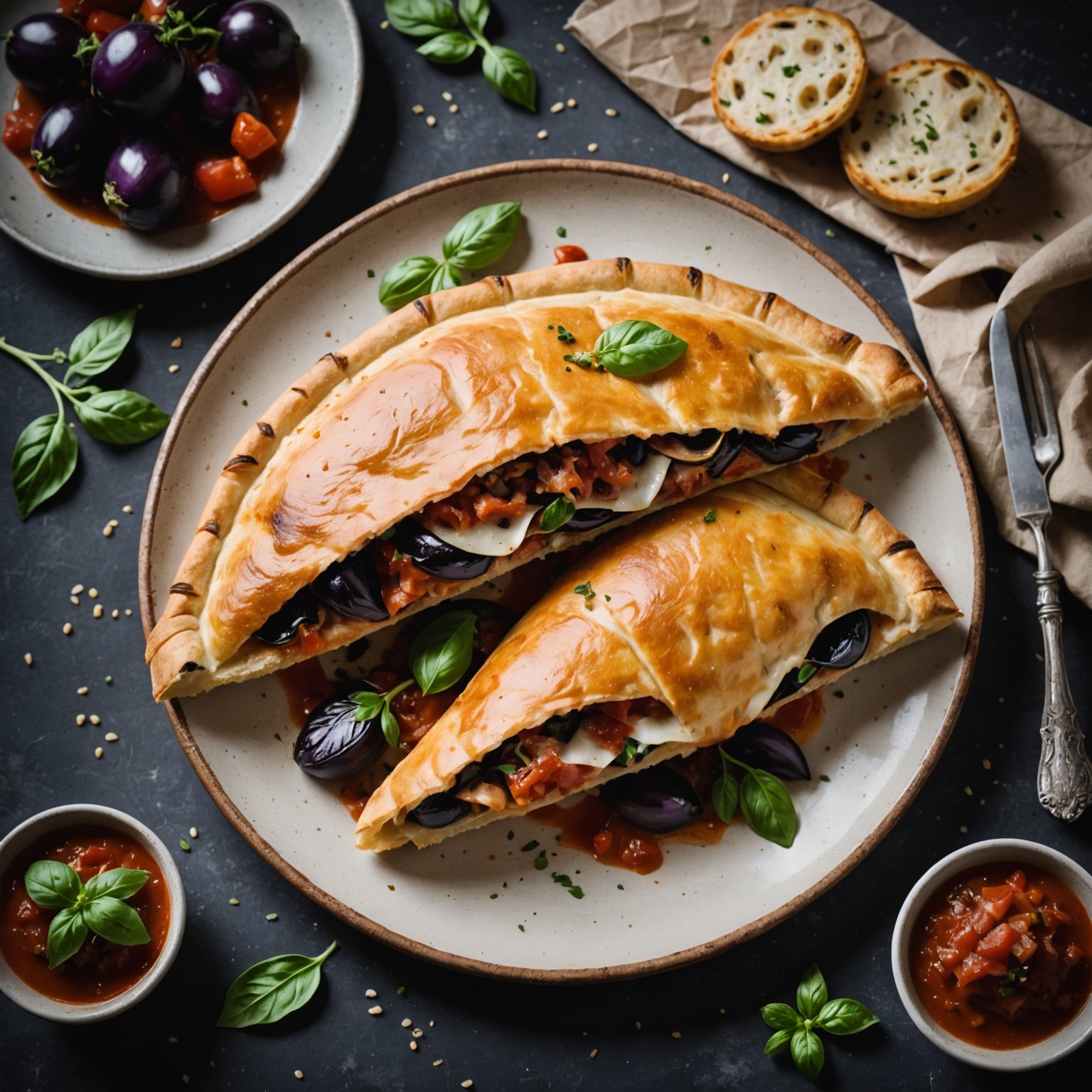 Prosciutto og aubergine calzone