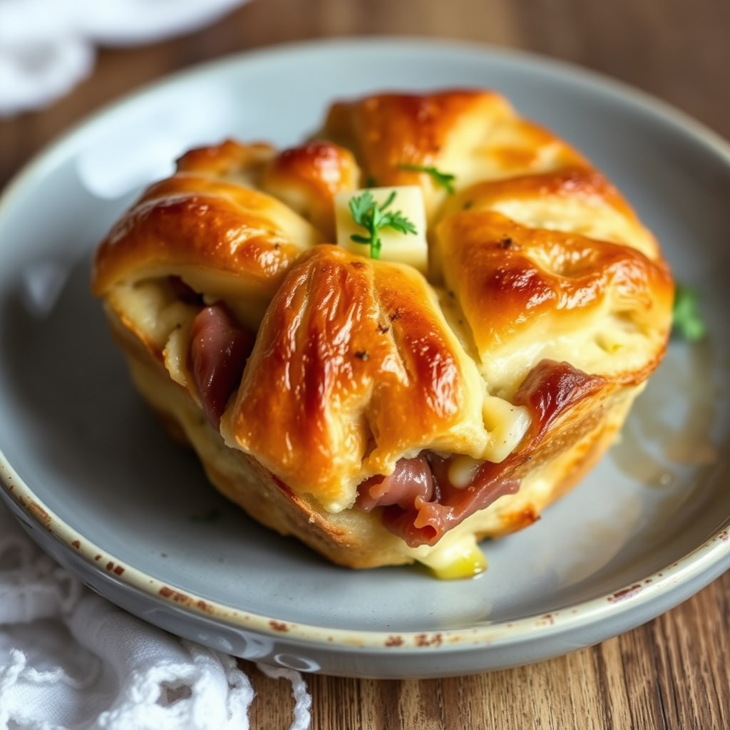 Prosciutto- og provolonecroissant-pudding