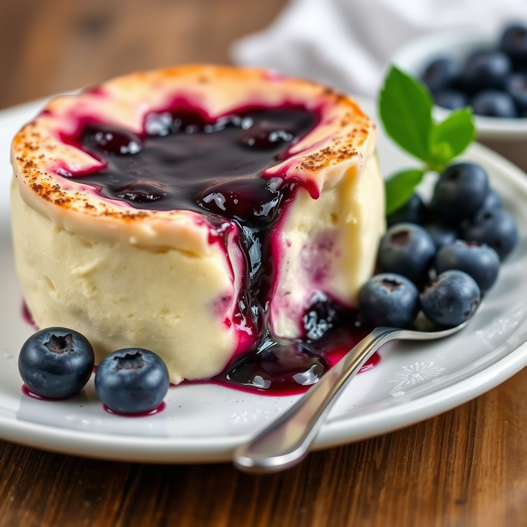 Pudding opp-ned med blåbær