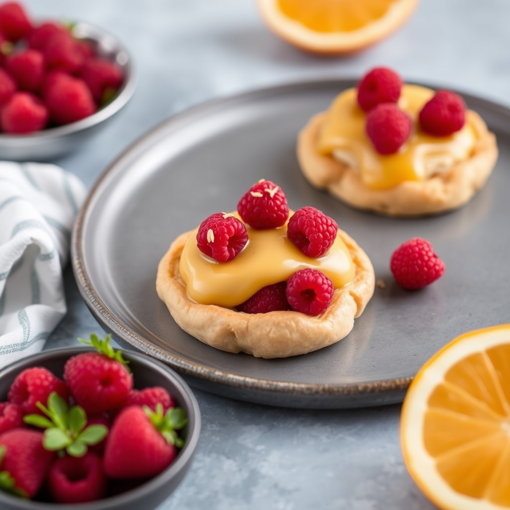 Puff pastry med bringebær og appelsinsabayon